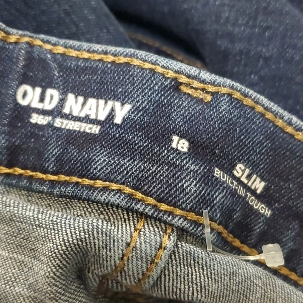 Old Navy jeans boys size 18 blue slim 360‎ stretch adjustable waist destroyed
